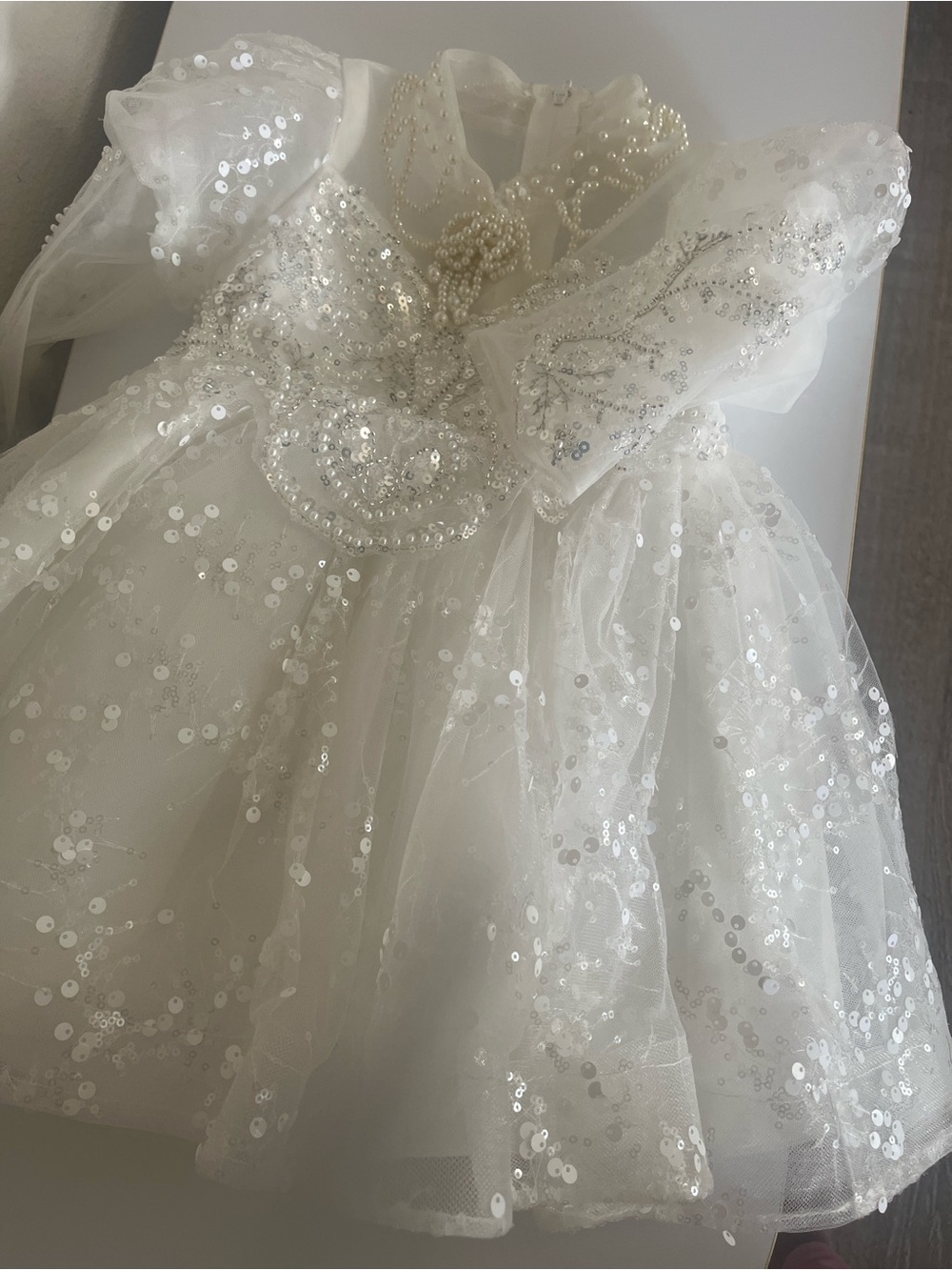 Girls' Ivory Sequin Tulle Party Dress